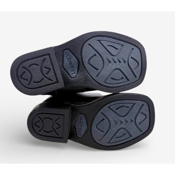 Old West Leather Toddler Kids Cowboy Boots Black Western Stitch Pull-On Size 6 - Picture 7 of 10